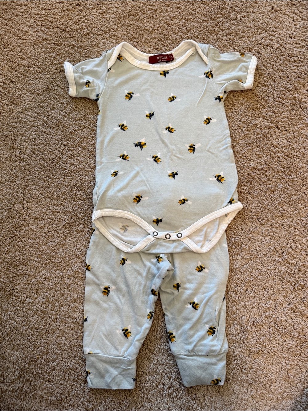 Milkbarn Pale Blue Bee Print Two-Piece Bodysuit Set